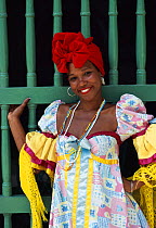 Portrait of local woman in colourful clothing, Old-Havana District, Havana, Cuba Caribbean