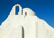 The white Church of Panagia Paraportiani, Hora, Mykonos Island, Cyclades, Greece Europe