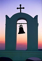 Greek Orthodox Curcu Bell at dusk, Santorini Island, Cyclades, Greece Europe