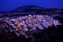 Main town of Thira at dusk, Cyclades, Santorini, Greece Europe