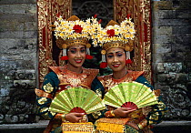 Portrait of female Legong dancers in traditional costume, Bali, Indonesia. Model Released