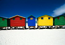 Colourful beach bathing huts at Muizenburg, False Bay, Cape Town, South Africa