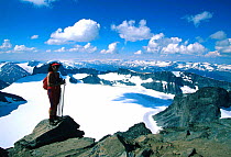 Climber on Mt Galdhopiggen, 2468 metres, Jotunheimen NP, highest point in Norway