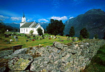 Church in mountains, Oppstryn, Stryn, Sognefjorden, Norway