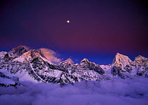 N-21604 Mount Everest at dawn with full moon, Sagamartha NP, Himalayas, Nepal.