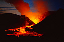 Red hot lava flow from Kimanura volcano eruption, Virunga NP, Dem Rep of Congo 1989 Africa