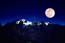 Full moon and stars over Mount Stanley, Mountains of the Moon, Ruwenzori mtns, Virunga NP, Dem Rep of Congo