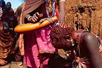 Maasai traditional ceremony, Kedong Valley, Rift valley, Kenya. Ritual shaving of son's hair in E-unoto ceremony. 1985