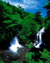 N-14405 Double waterfall in woodland, Tochigi, Japan.