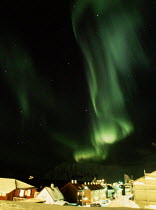 Y-10506 Northern lights / Aurora borealis above town, Alaska, USA