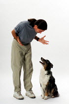 ic-04506 Person talking to dog.