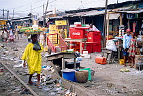 Street scene in the Bidonville slums of Lagos, Nigeria, West Africa 2002