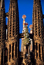 Looking through spires of Gaudi's La Sagrada Familia  Barcelona, Catalunya, Spain