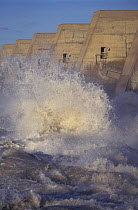 Water released from dam across Rhone river, Villabregues, Provence, France