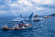 Whale shark model transported on boat for whale shark festival in Donsol, a small fishing village in the Philippines 2002