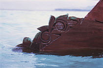 Carved bow detail of traditional Bajau Lepa fishing boat, Pulau Gaya, Borneo, Malaysia