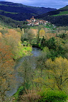 St Arcons village above Allier river, Haut Allier, Auvergne, France