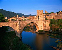 Medieval 11th Century fortified bridge Basalu, Cataluya, Spain