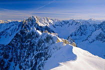 Mountain landscape with snow, Aiguille Verte from Aiguille du Midi, nr Chamonix, Alps, France