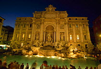Trevi Fountain floodlit at night - Baroque Fontana di Trevi, Rome, Italy