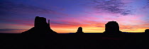 Panoramic view of The Mittens at sunset, Monument Valley Navajo Tribal Park, Arizona, USA