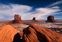 The 'Mittens' in winter with snow, Monument Valley Navajo Tribal Park, Arizona, USA