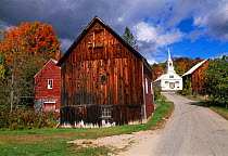 Barn and Church in Waits River, Vermont, USA