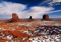 The 'Mittens' in winter with snow in Monument Valley Navajo Tribal Park, Arizona, USA