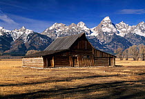 Old farm barn, The Teton Range, Grand Teton NP, Wyoming, USA