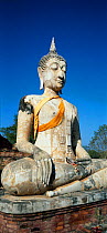 Seated Buddha and ruined Chedi (c1238) Old Sukhothai / Muang Kao, Sukhothai, Thailand