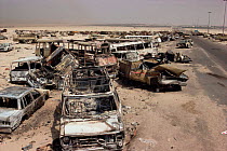 Iraqi vehicles destroyed by allied fire on road to Basra, Iraq, in 1st Gulf War, Kuwait 1990