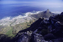 View from Table mountain of Lions head peak and Cape Town, South Africa