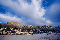 View of Clifton beach, Table mountain, and Twelve apostles rocks, Cape Town, South Africa
