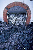 Destruction of building by flow of lava, Goma town, DR Congo. Nyiragongo volcano 2000
