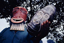 Traditional animistic ceremony with primate masks during Ebola disease outbreak, Democratic Republic of Congo, Mondomessokou