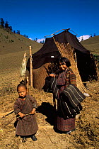 Yak herders outside yurt tent, Phobjika Valley, central Bhutan 2001