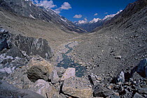 Looking at the snout of Gangotri glacier - source of the holy river Ganges, Himachal Pradesh, India