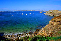 Boats moored in Baie de Lampaul, Ile d'Ouessant, Brittany, France
