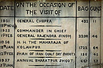 Memorial tablet with hunting records, Keoladeo Ghana NP, Bharatpur, Rajasthan, India