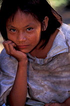 Machiguenga indian girl portrait Lower Urubamba river, Amazonia, Peru