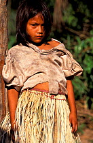 Machiguenga indian in grass skirt, Kirigueti com, Urubamba river, Amazonia, Peru