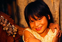 Machiguenga Indian girl. Timpia Community, Lower Urubamba River, Amazon rainforest, Peru. South America