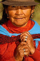 Portrait of Indian woman at Ofelia Market, Quito, Ecuador, South America