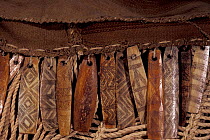 Decorated bone ornaments used on baby carrier. Rainforest, Bolivia