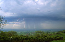Lightning and thunderstorm over Somerset Levels, UK
