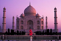 Woman in pink at Taj Mahal, Agra, Uttar Pradesh, India