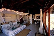 Bedroom interior, Sossusvlei camp for tourists on wilderness safaris, Namibia