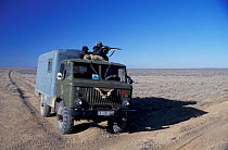 Saiga antelope hunters, Betpak Dala desert, Kazakhstan, 1997 {Saiga tatarica}