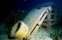Artificial reef created by anchoring materials to seabed. Mediterranean