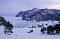 Fishing huts on shores of Lake Baikal in winter, Siberia, Russi